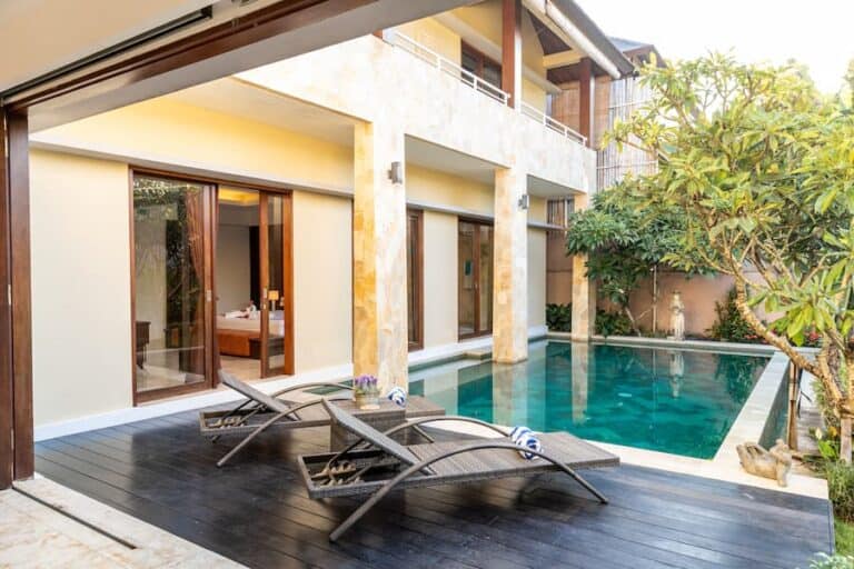 Lounge chair near pool
